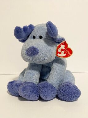 TY Pluffies Blue Reindeer Stuffed Plush 2006 Baby Boy Lovey Floppy Tylux 8”
